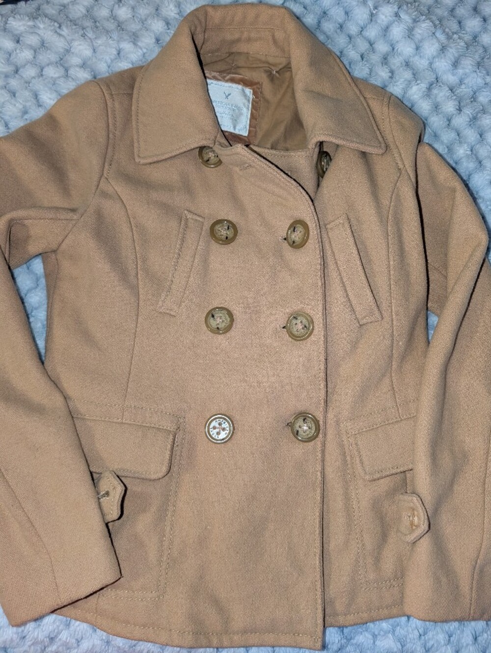 American Eagle Camel Wool Blend Double Breasted Peacoat - Women's Size M
